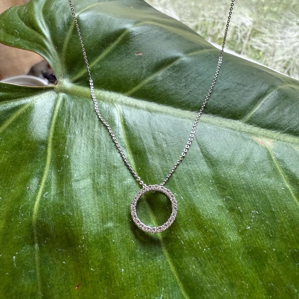 Dazzling 14k White Gold Diamond Circle Pendant Necklace